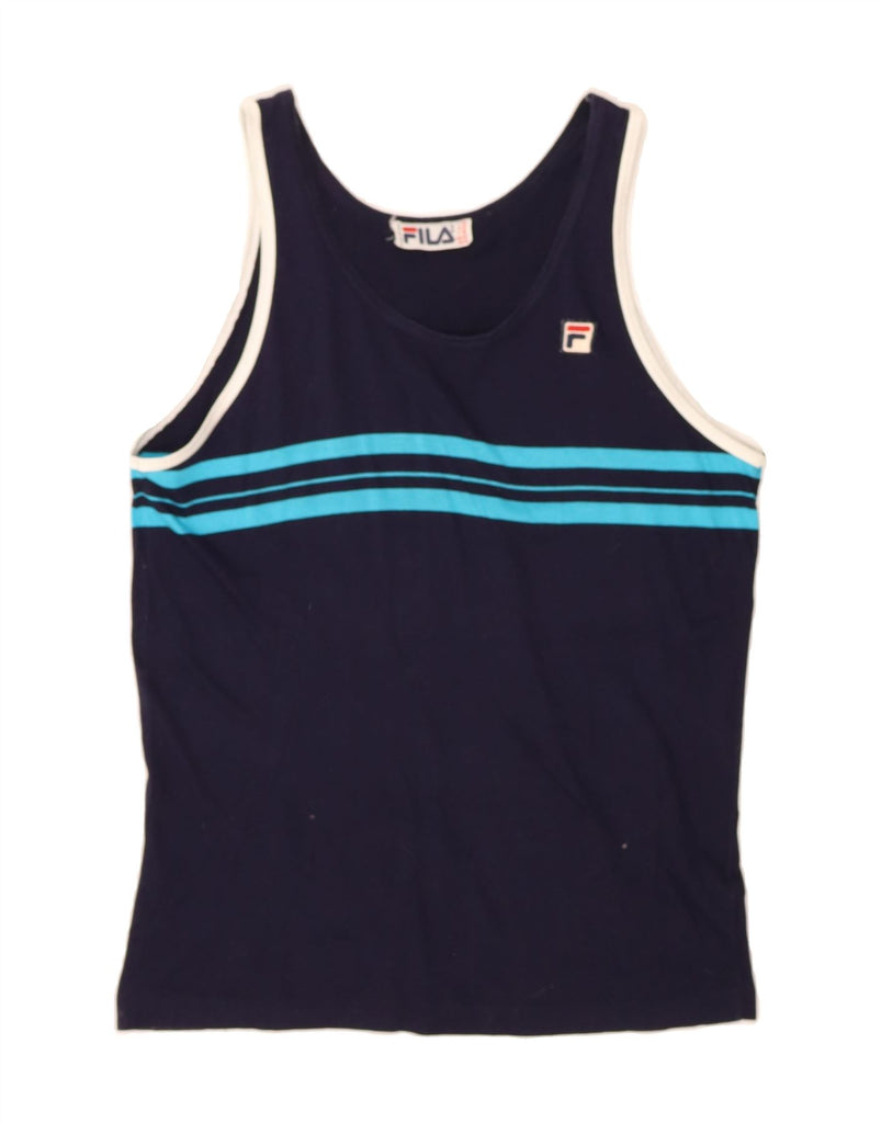 FILA Womens Vest Top UK 14 Medium Navy Blue Striped Vintage Fila and Second-Hand Fila from Messina Hembry 