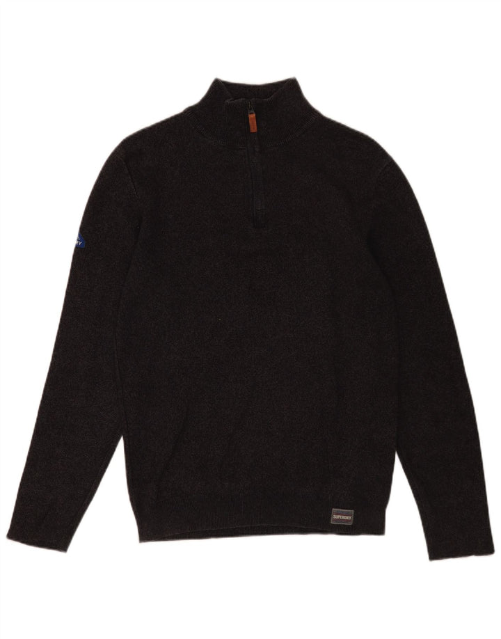 Superdry Mens Zip Neck Jumper Sweater Medium Grey Flecked Cotton