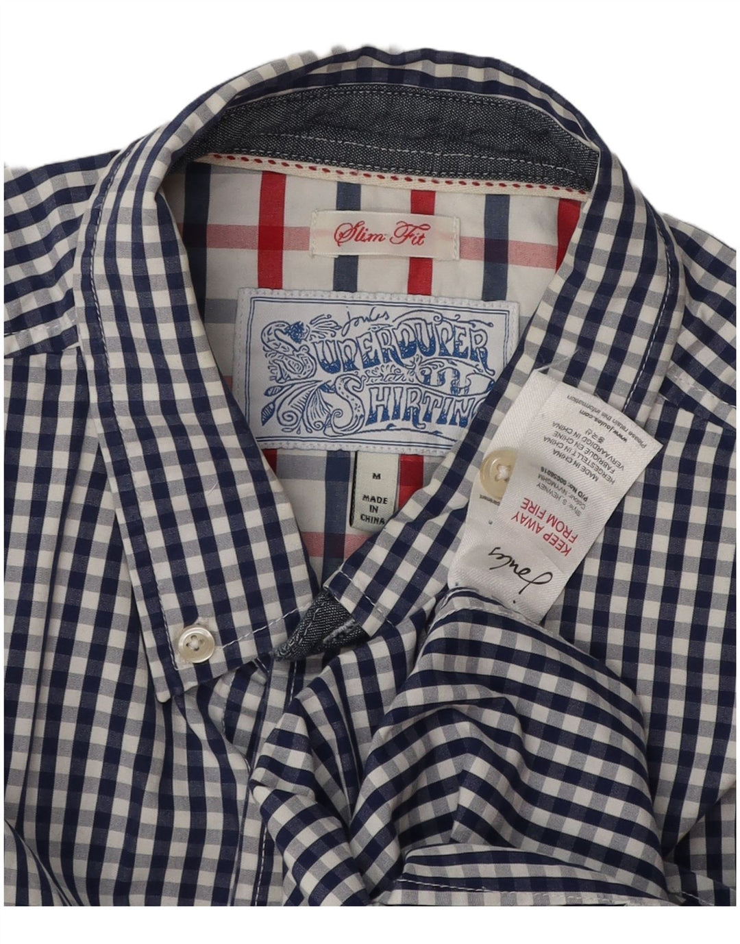 Joules Mens Slim Fit Shirt Medium Navy Blue Gingham Cotton