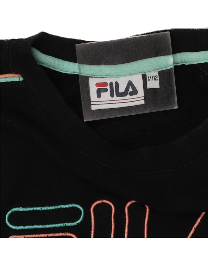 FILA Womens Oversized Sweatshirt Jumper UK 14 Medium Black Colourblock Vintage Fila and Second-Hand Fila from Messina Hembry 