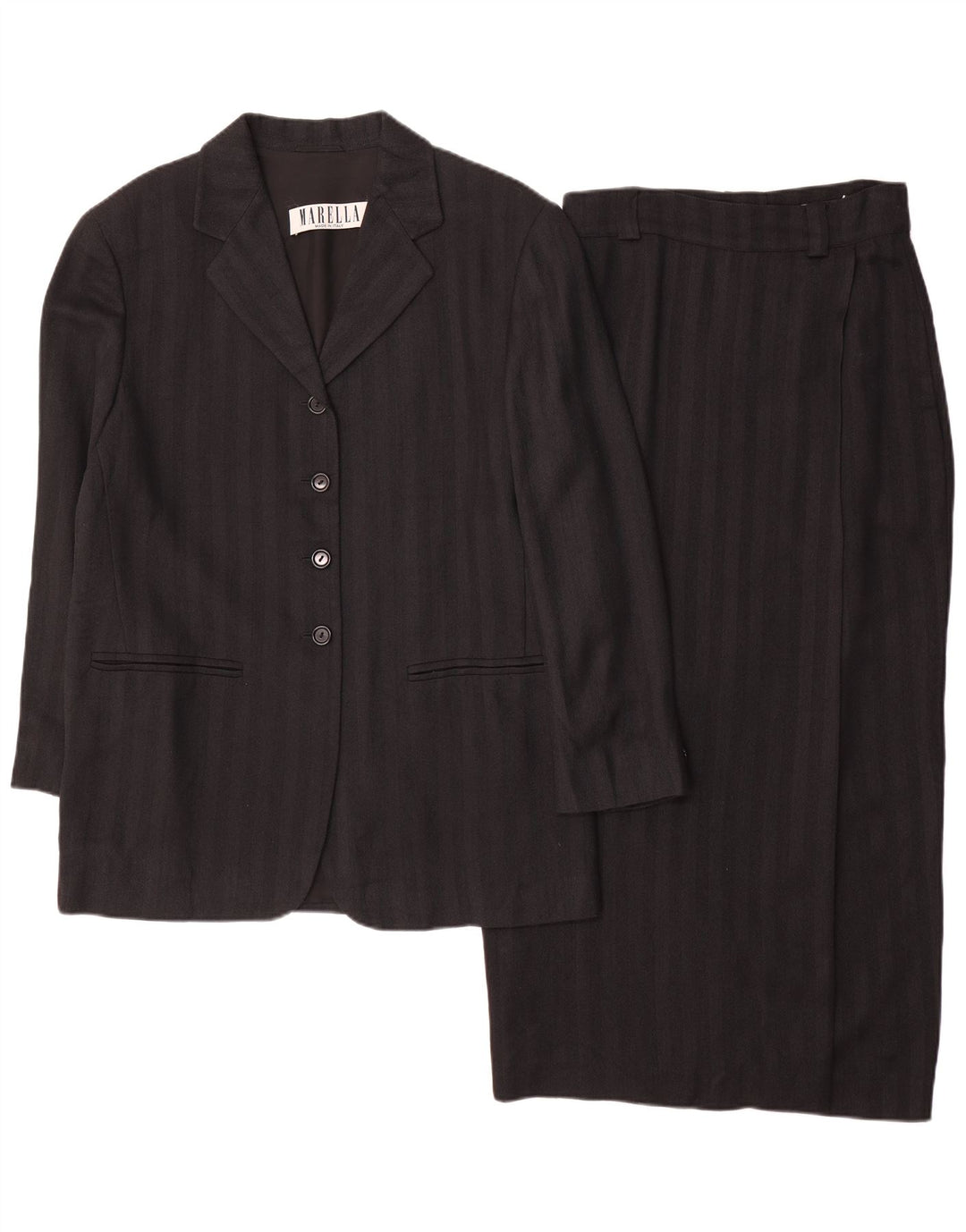 Marella Womens 4 Button 2 Piece Skirt Set UK 10 Small W26 Black Striped