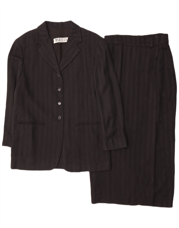Marella Womens 4 Button 2 Piece Skirt Set UK 10 Small W26 Black Striped