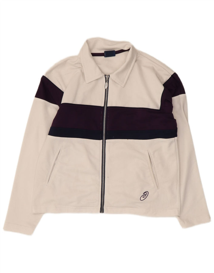 Asics Womens Oversized Tracksuit Top Jacket UK 10 Small White Colourblock