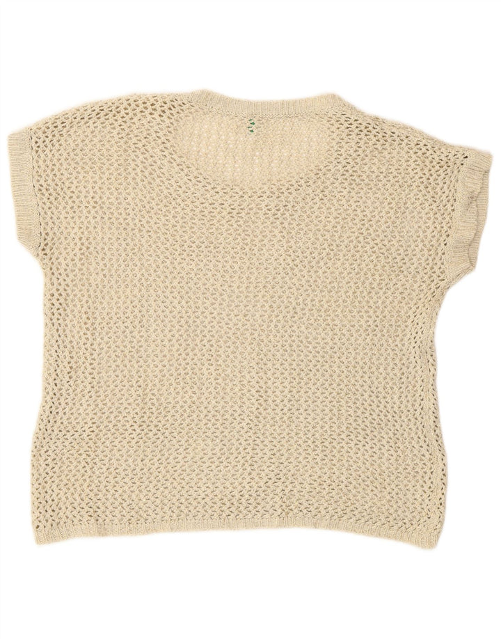 Benetton Womens Crochet Vest Tank Top UK 14 Medium Beige