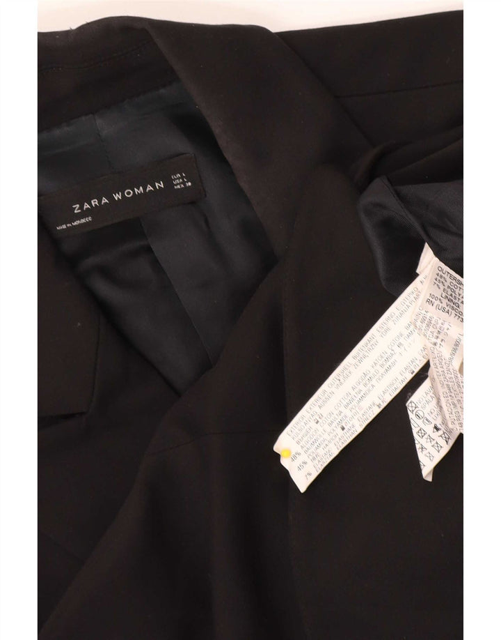 Zara Womens 1 Button Blazer Jacket UK 14 Large Black Cotton