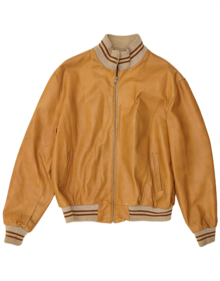 Vintage Mens Bomber Leather Jacket UK 42 XL Beige Leather