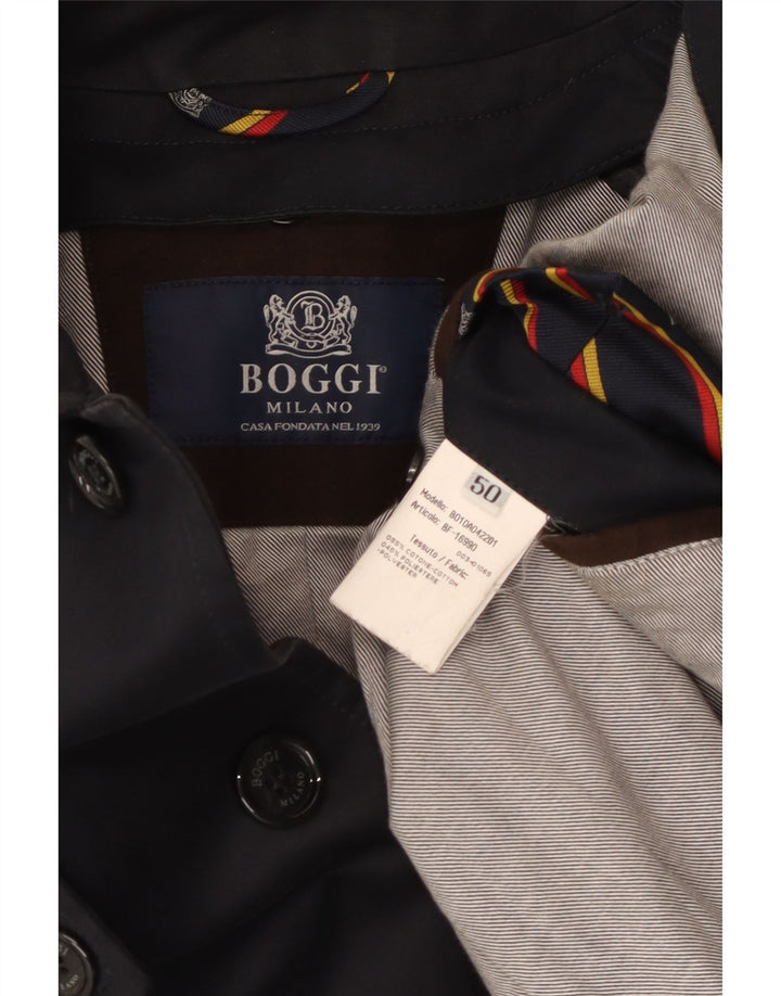 Boggi Mens Trench Coat IT 50 Large Navy Blue Cotton