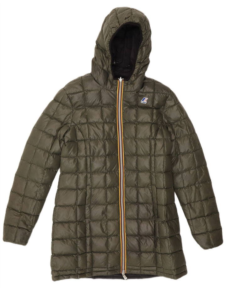 K-Way Womens Hooded Reversible Padded Coat US 6 Medium Black Colourblock