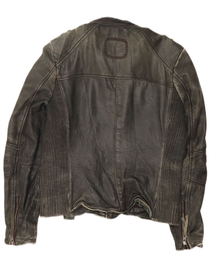 Tigha Womens Leather Racer Jacket UK 16 Large Khaki