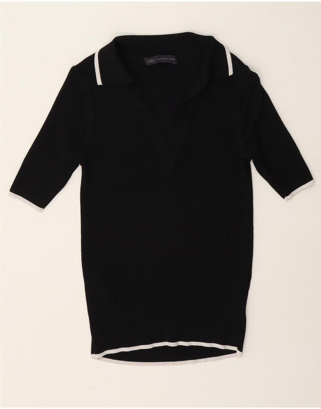 Marks & Spencer Womens Polo Shirt UK 8 Small Black Viscose