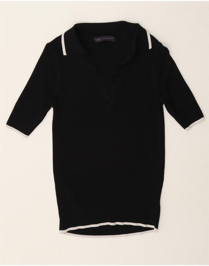 Marks & Spencer Womens Polo Shirt UK 8 Small Black Viscose
