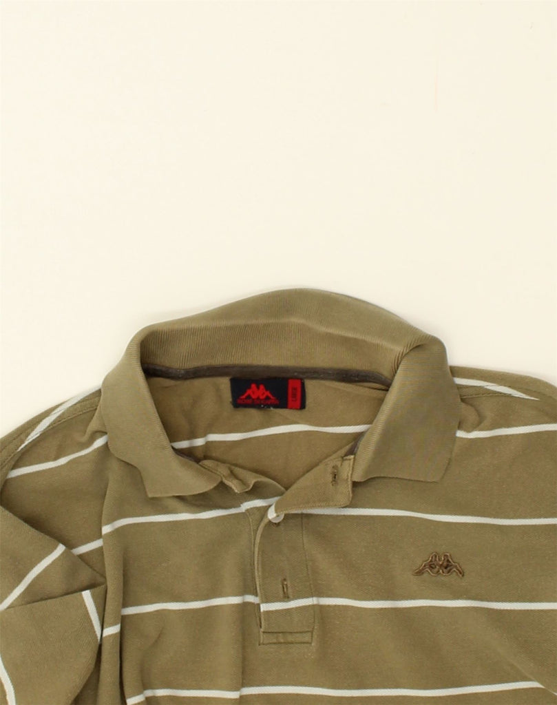 KAPPA Mens Polo Shirt Large Khaki Striped Cotton | Vintage Kappa | Thrift | Second-Hand Kappa | Used Clothing | Messina Hembry 