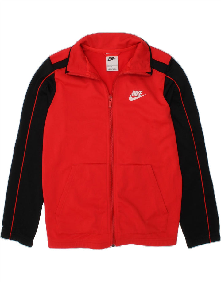 NIKE Boys Tracksuit Top Jacket 8-9 Years Small Red Colourblock Polyester Vintage Nike and Second-Hand Nike from Messina Hembry 