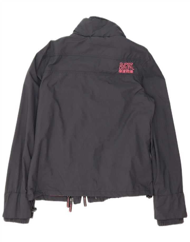 SUPERDRY Womens Graphic Rain Jacket UK 16 Large Grey Polyester