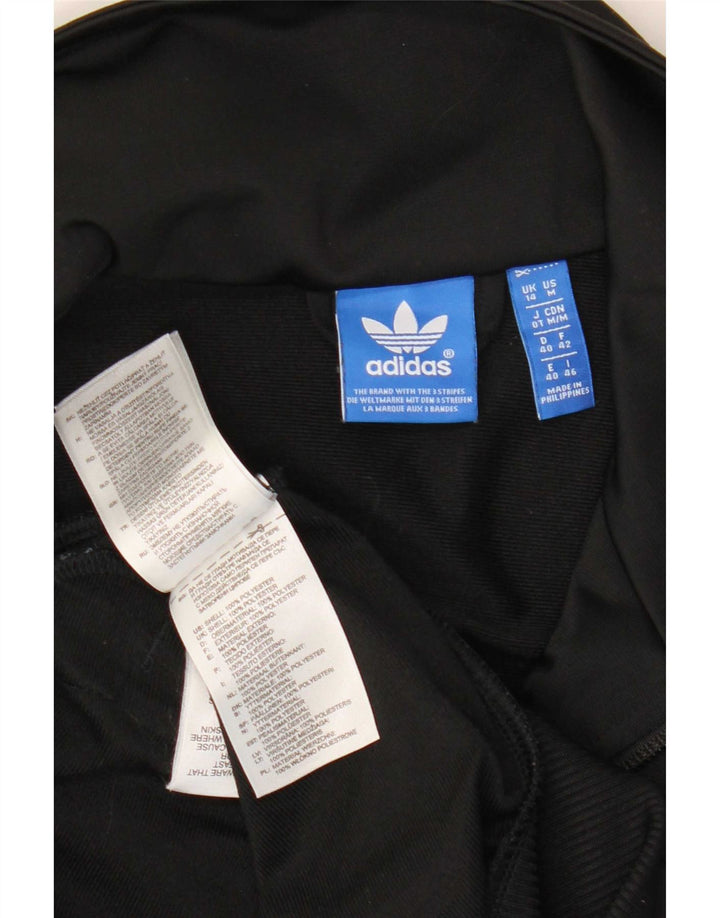 Adidas Womens Graphic Tracksuit Top Jacket UK 14 Medium Black Polyester