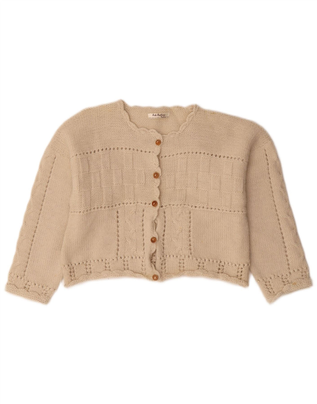 Vintage Womens Crop Cardigan Sweater UK 14 Medium Beige