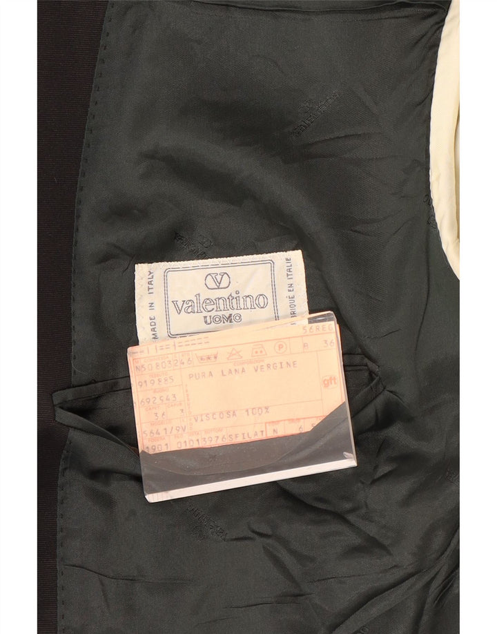 Valentino Mens 1 Button Blazer Jacket IT 56 3XL Black Striped Wool