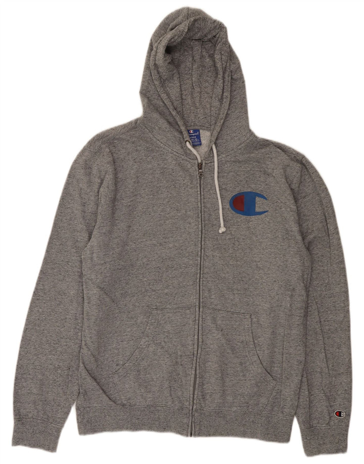 Champion Mens Zip Hoodie Sweater Large Grey Flecked Cotton