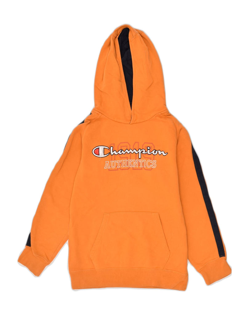 CHAMPION Boys Graphic Hoodie Jumper 9-10 Years Medium Orange Cotton | Vintage Champion | Thrift | Second-Hand Champion | Used Clothing | Messina Hembry 