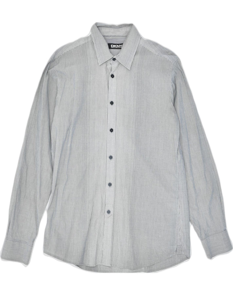 DKNY Mens Shirt Medium Grey Striped Cotton | Vintage | Thrift | Second-Hand | Used Clothing | Messina Hembry 