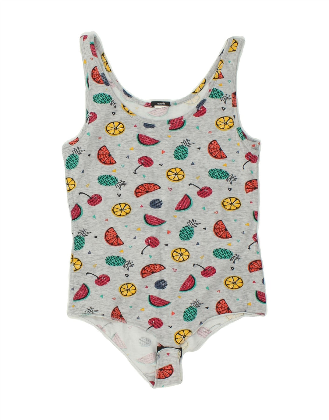 TEZENIS Womens Abstract Pattern Sleeveless Bodysuit UK 10 Small Grey Vintage Tezenis and Second-Hand Tezenis from Messina Hembry 