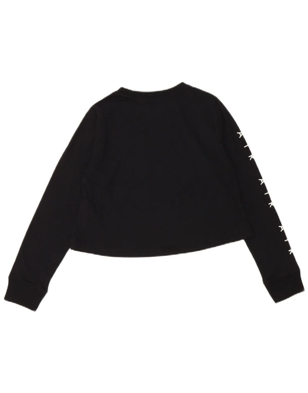NIKE Girls Crop Graphic Top Long Sleeve 10-11 Years Medium Black Cotton