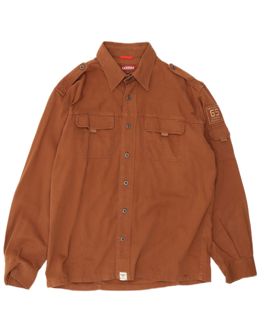 Carrera Mens Military Shirt Large Brown Cotton