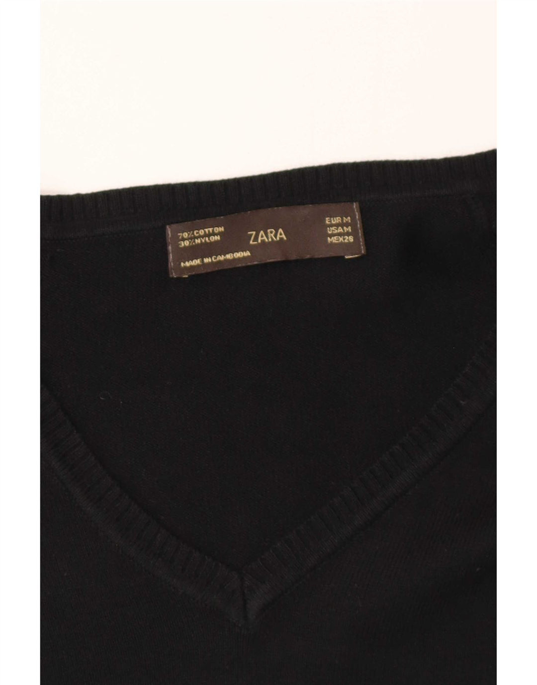 Zara Womens V-Neck Jumper Sweater UK 12 Medium Black Cotton