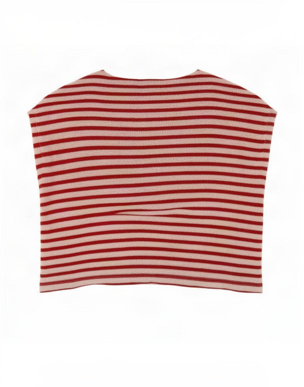 Zara Womens Crop Boat Neck Jumper Sweater UK 16 Large Red Striped