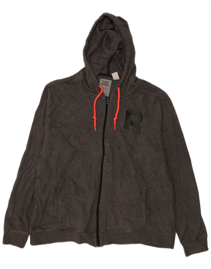 Reebok Mens Graphic Zip Hoodie Sweater 2XL Grey