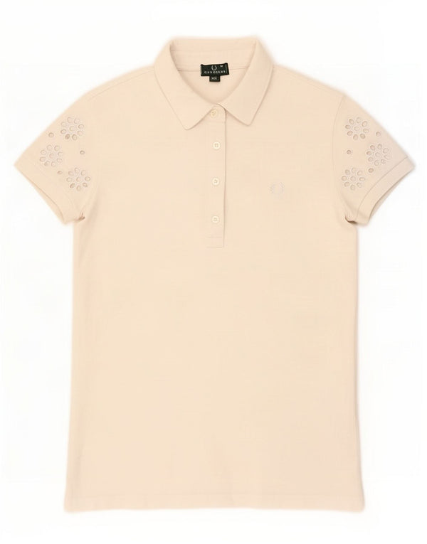 Fred Perry Womens Polo Shirt UK 12 Medium White Floral Cotton