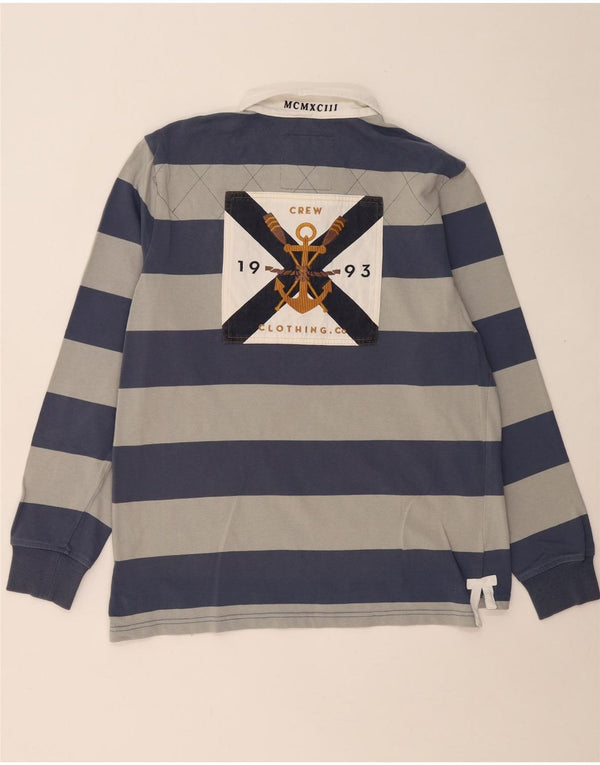 CREW CLOTHING Mens Graphic Long Sleeve Rugby Polo Shirt Large Grey Striped