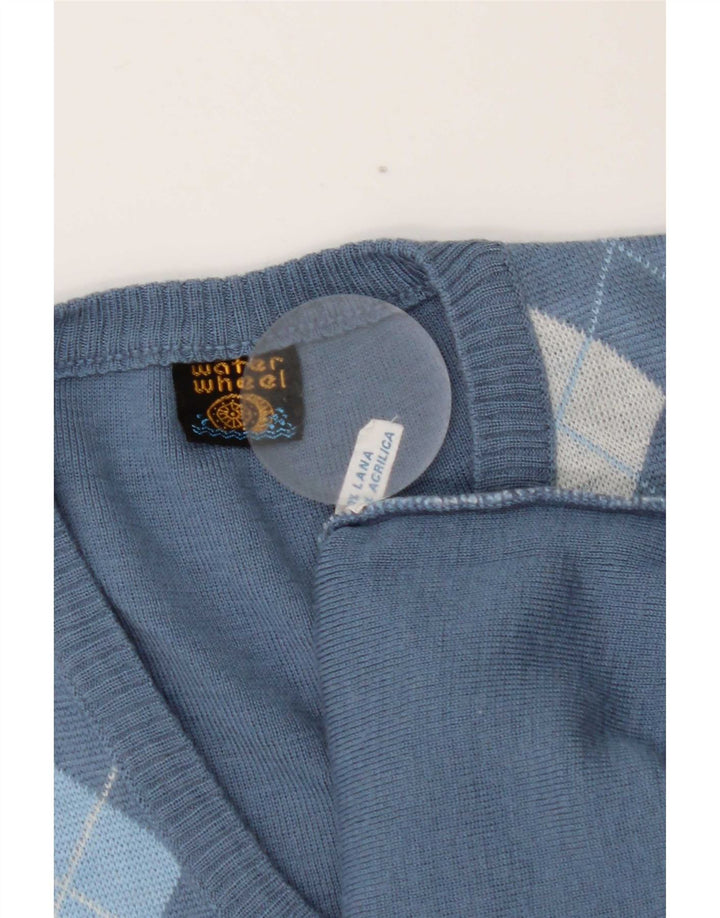 Vintage Mens Vest Tank Top Medium Blue Argyle/Diamond Wool