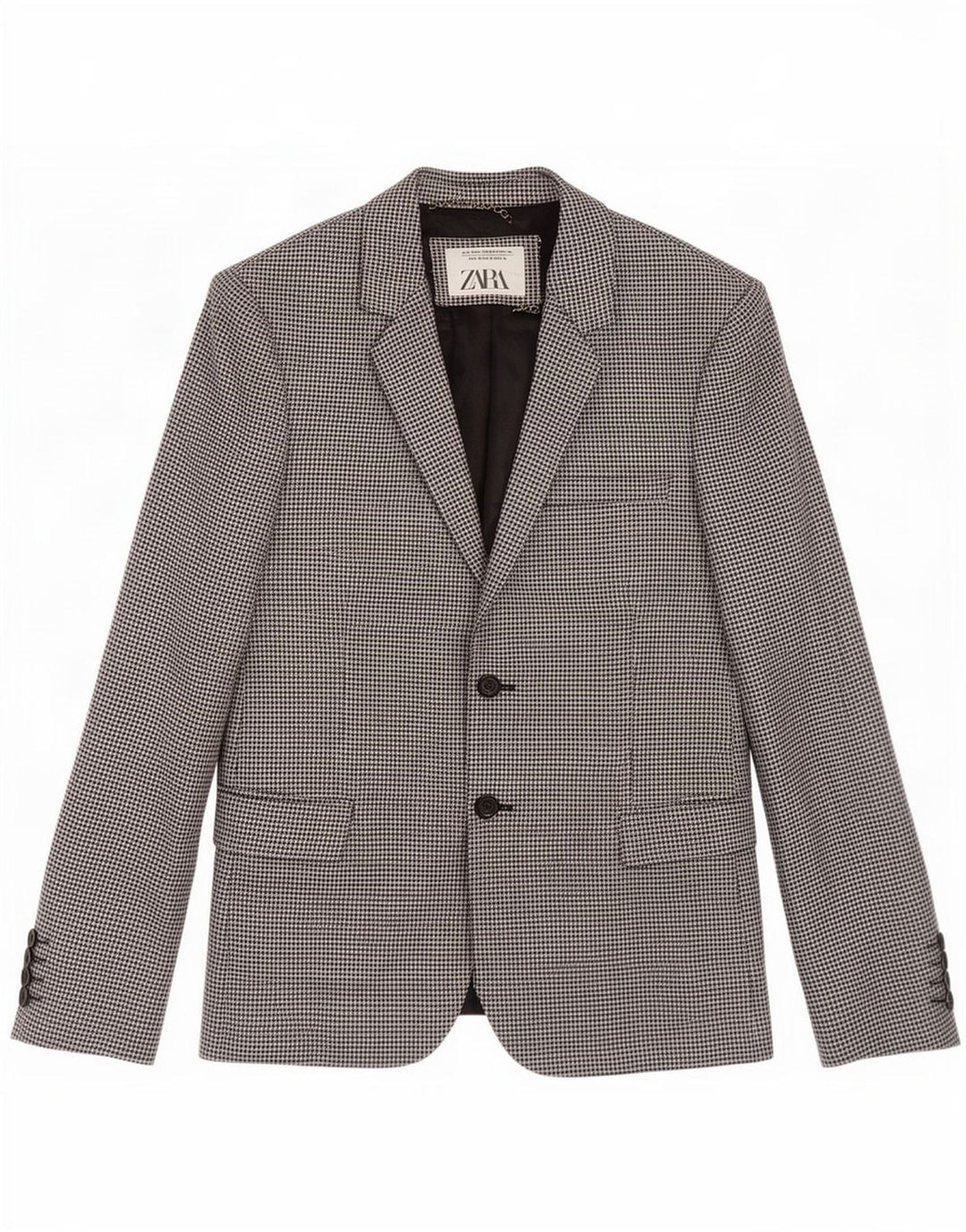 Zara Mens 2 Button Blazer Jacket EU 46 Small Black Houndstooth Wool