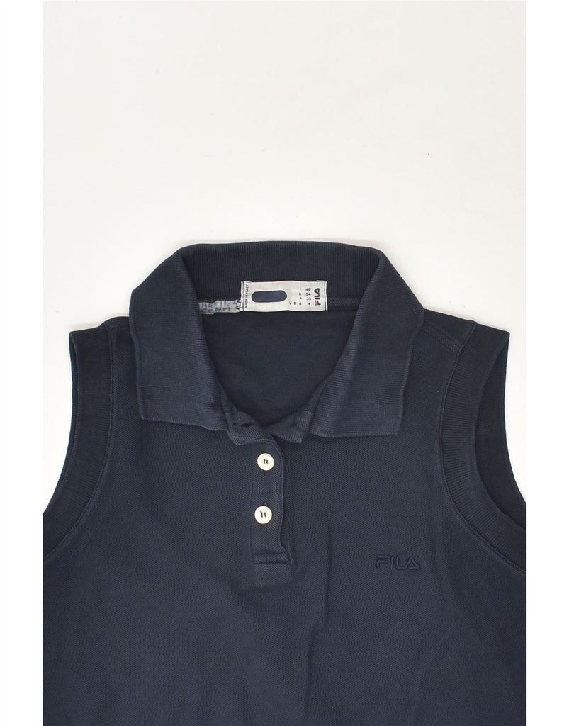 FILA Womens Sleeveless Polo Shirt IT 40 Small Navy Blue Cotton | Vintage Fila | Thrift | Second-Hand Fila | Used Clothing | Messina Hembry 