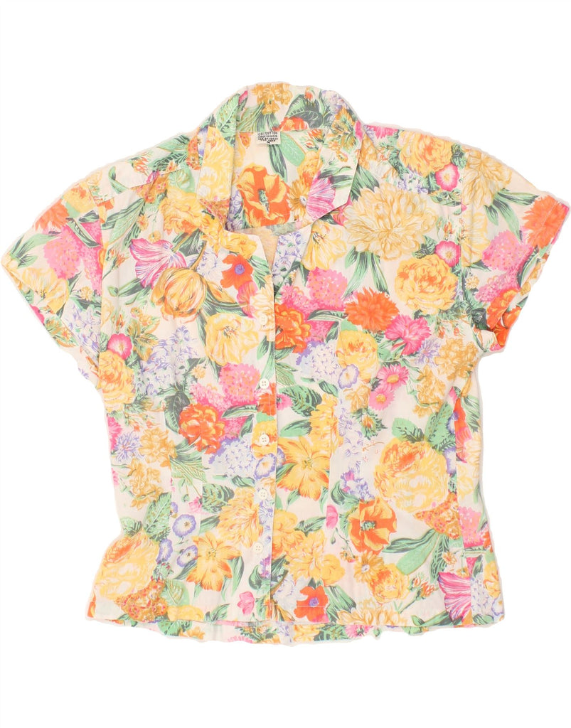 VINTAGE Womens Short Sleeve Shirt Blouse UK 14 Medium Yellow Floral Cotton | Vintage Vintage | Thrift | Second-Hand Vintage | Used Clothing | Messina Hembry 