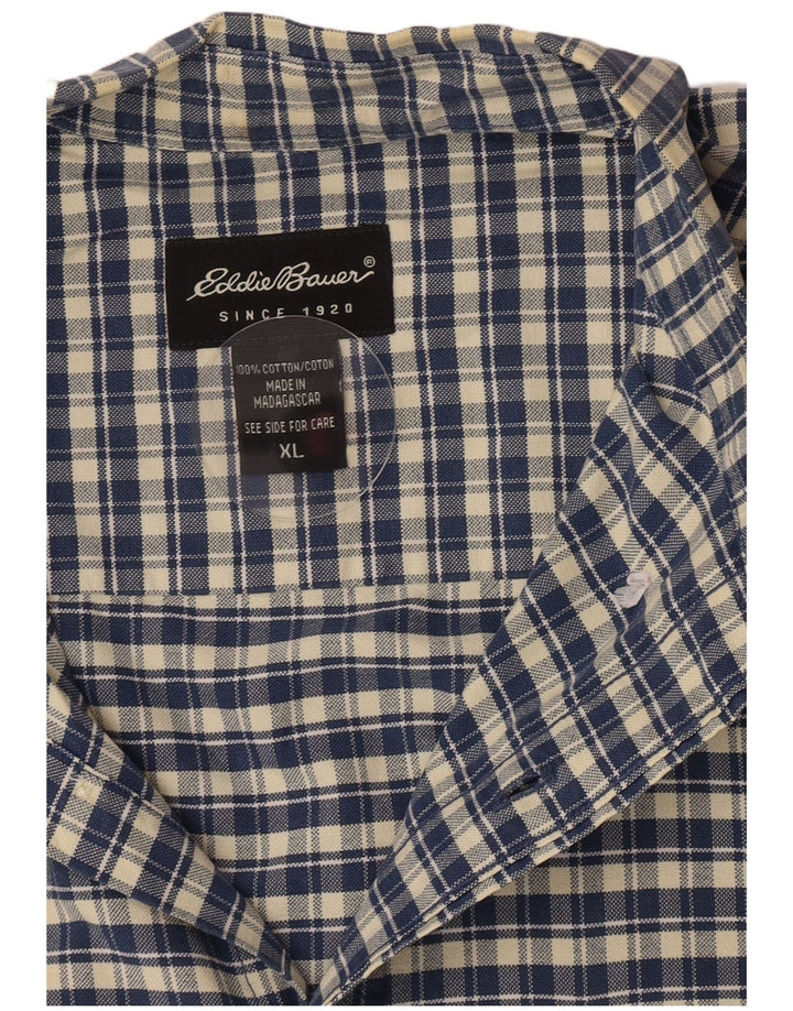 Eddie Bauer Mens Short Sleeve Shirt XL Blue Check Cotton