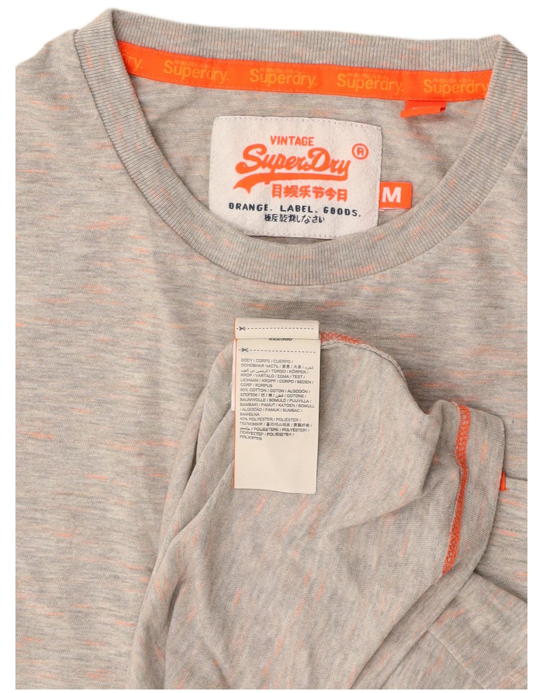 SUPERDRY Mens T-Shirt Top Medium Grey Flecked Cotton