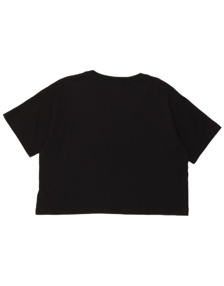 Gaelle Womens Oversized Crop Graphic T-Shirt Top US 3 XS Black Cotton