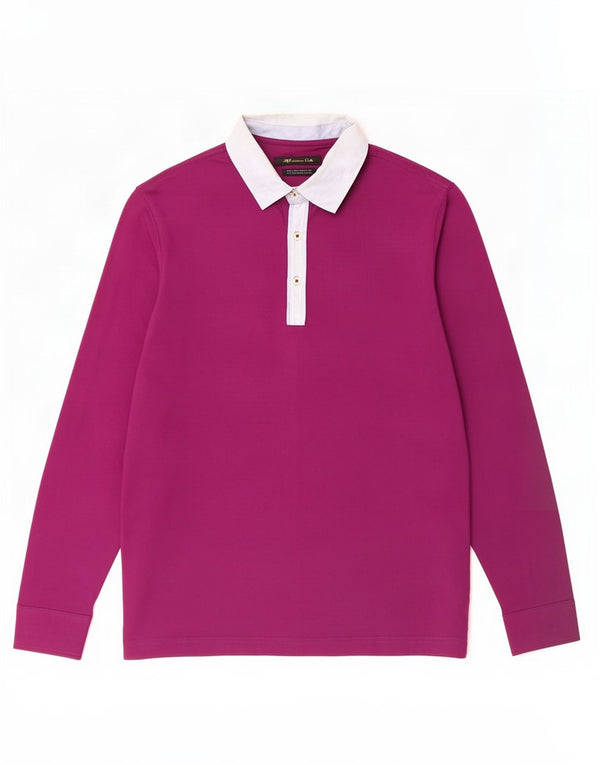 Massimo Dutti Mens Long Sleeve Rugby Polo Shirt Small Maroon Colourblock