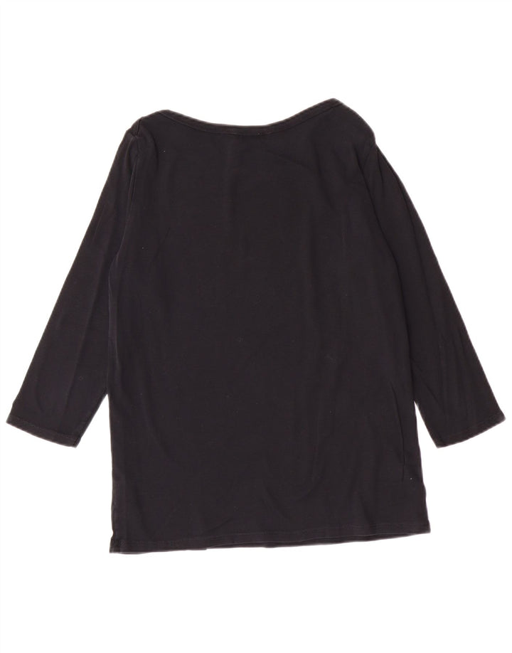 BENETTON Womens Top 3/4 Sleeve UK 14 Large Black Cotton