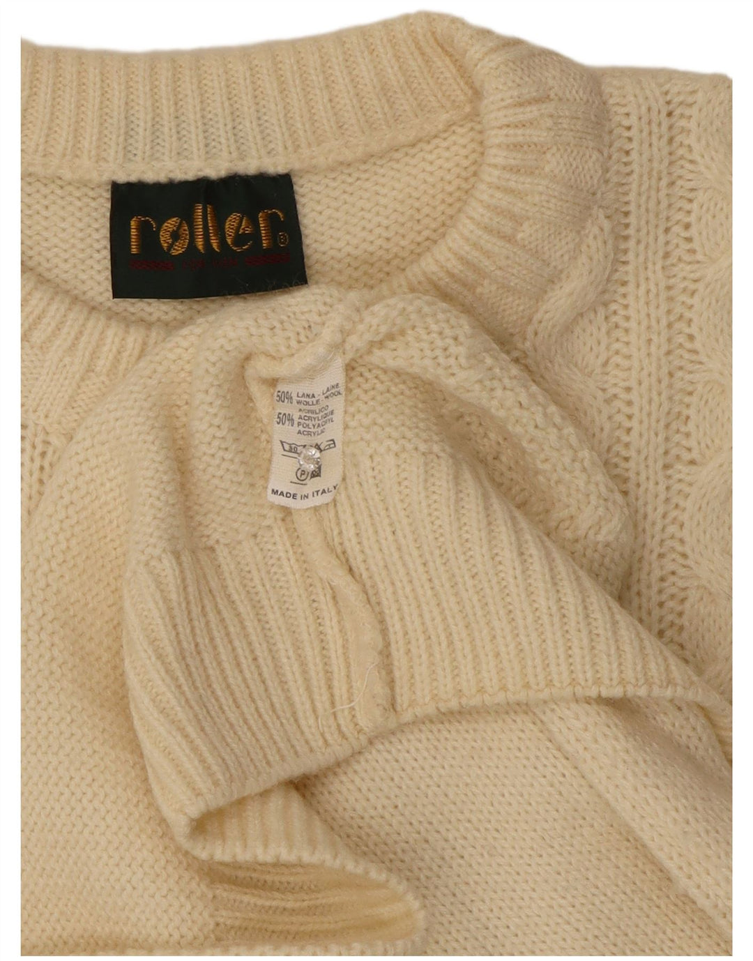 Vintage Mens Crew Neck Jumper Sweater Large Off White Argyle/Diamond Wool