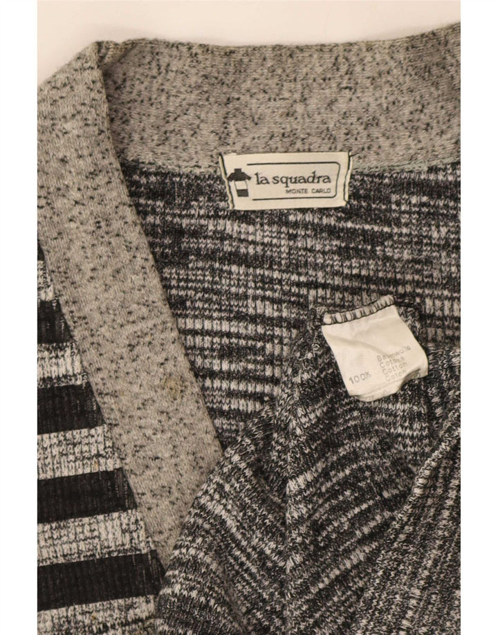 La Squadra Mens Cardigan Sweater Large Grey Striped Cotton