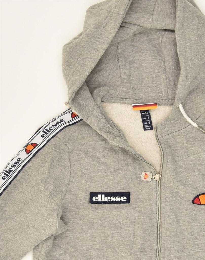 ELLESSE Womens Zip Hoodie Sweater UK 6 XS Grey Cotton | Vintage Ellesse | Thrift | Second-Hand Ellesse | Used Clothing | Messina Hembry 