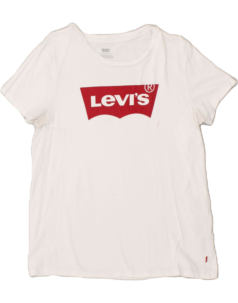 LEVI'S Womens Graphic T-Shirt Top UK 12 Medium White Cotton Vintage Levi's and Second-Hand Levi's from Messina Hembry 