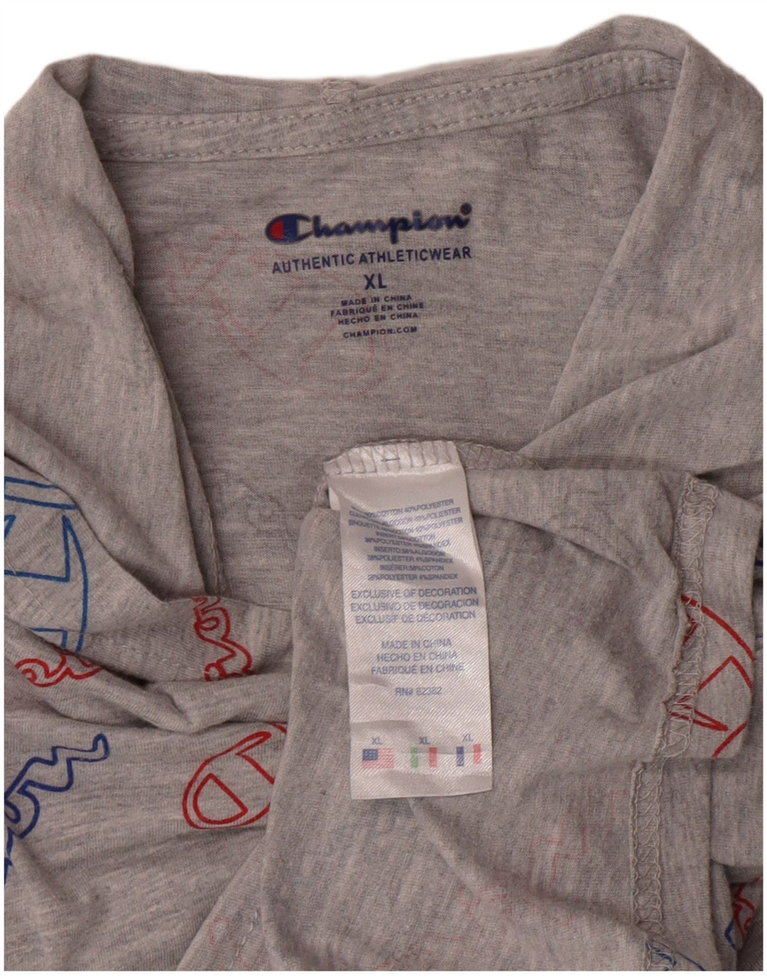 CHAMPION Girls Hooded Graphic Top Long Sleeve 13-14 Years XL Grey Cotton