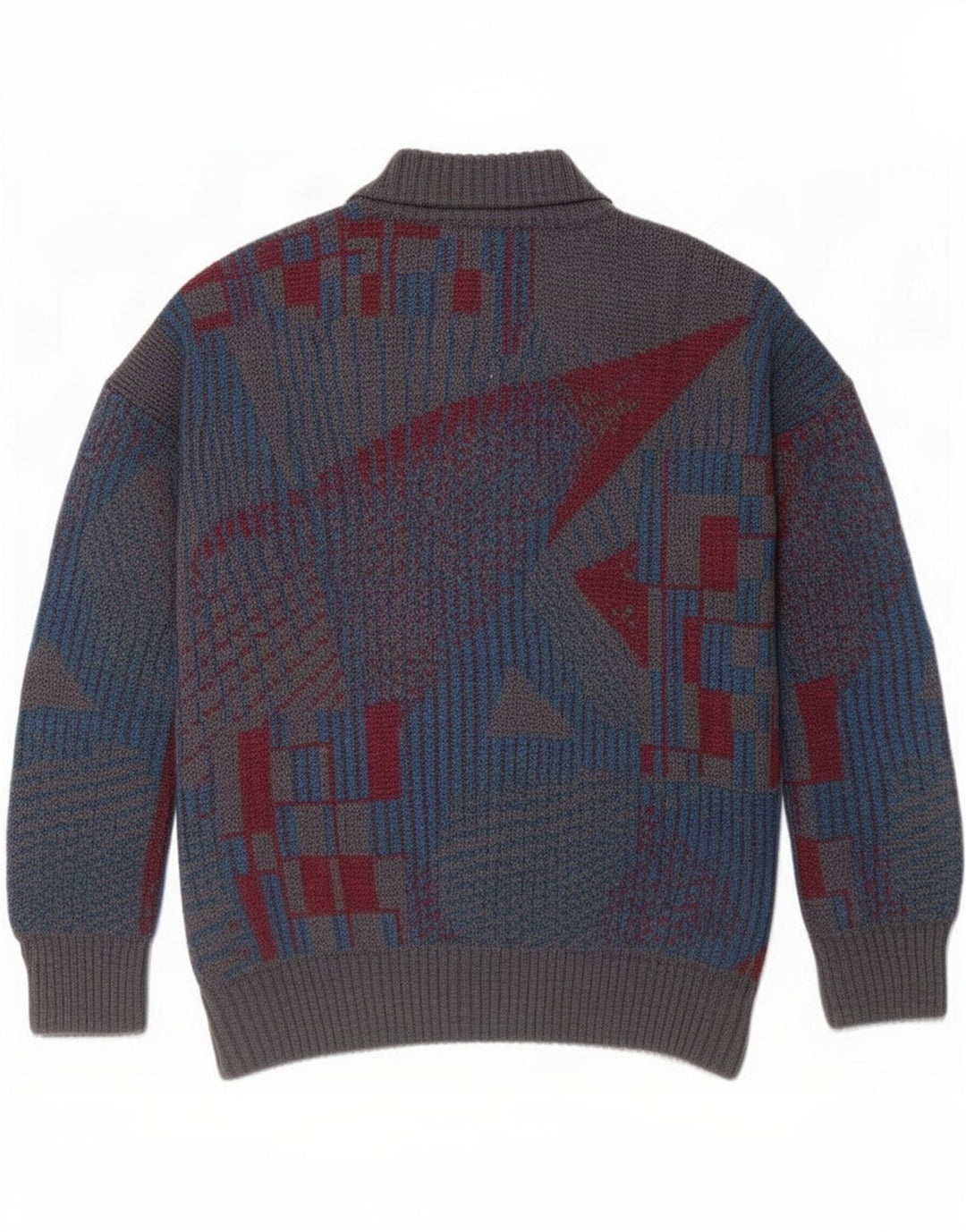 Vintage Mens Cardigan Sweater IT 54 XL Grey Geometric Wool