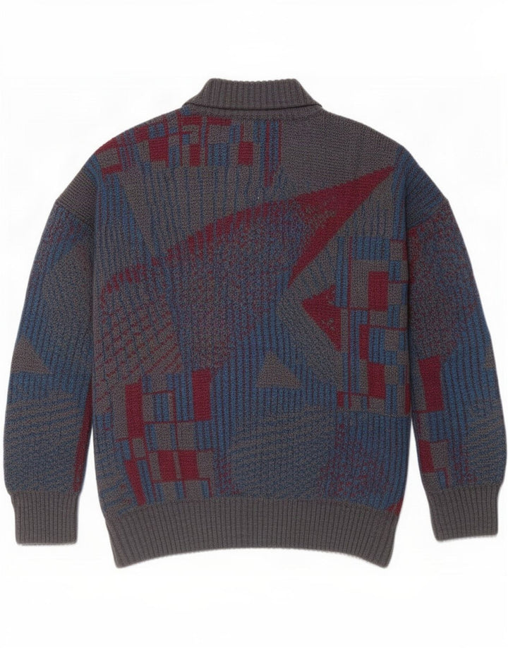 Vintage Mens Cardigan Sweater IT 54 XL Grey Geometric Wool