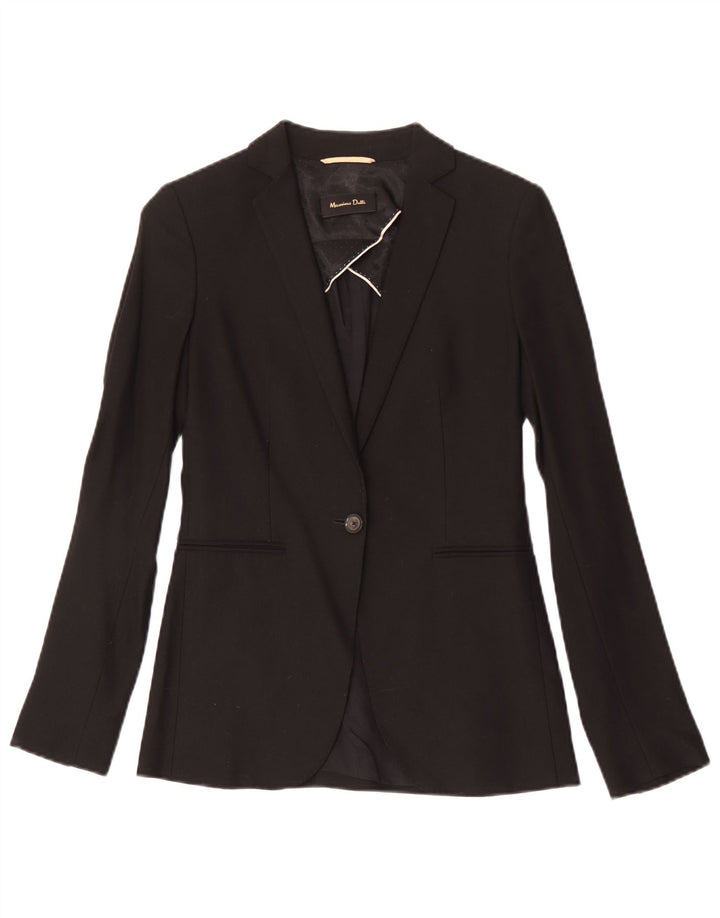 MASSIMO DUTTI Womens 1 Button Blazer Jacket EU 34 XS Black Wool