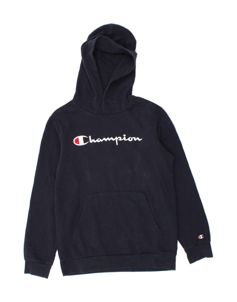 CHAMPION Boys Graphic Hoodie Jumper 13-14 Years XL Navy Blue Vintage Champion and Second-Hand Champion from Messina Hembry 